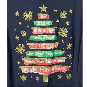 SOUTHERN Y'ALL CHRISTMAS‎ SPARKLE LONG SLEEVE NAVY TEE WOMEN PLUS SIZE 2XL